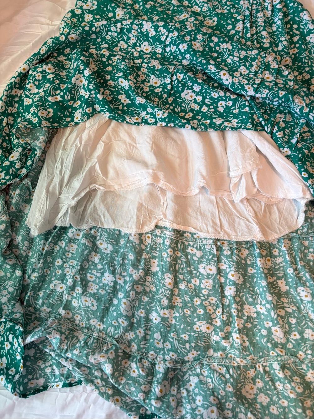 Floral Green High-Low Tiered Midi Skirt - Picture 5 of 6